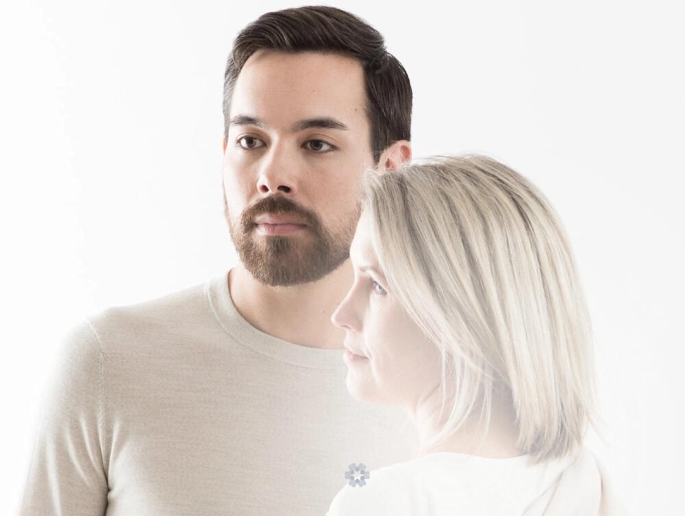 Bright picture of a man and woman with white T-shirts
